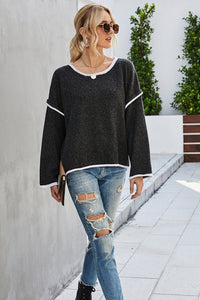 Casual Round Neck Dropped Shoulder Sweater