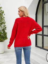 Round Neck Dropped Shoulder Long Sleeve Sweater