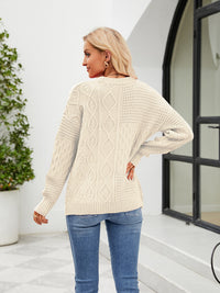 Round Neck Dropped Shoulder Long Sleeve Sweater