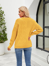 Round Neck Dropped Shoulder Long Sleeve Sweater