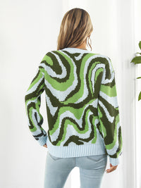 Wave Striped Round Neck Dropped Shoulder Sweater