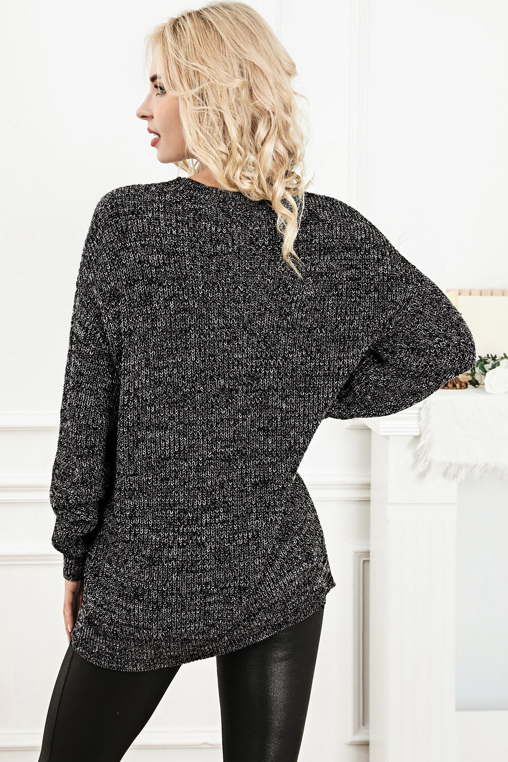 Round Neck Long Sleeve Sweater Black