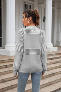 Openwork Round Neck Long Sleeve Pullover Sweater