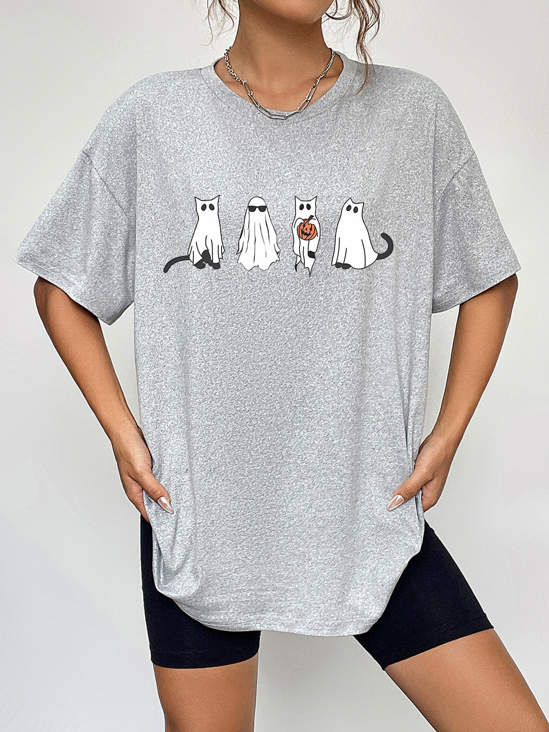 Short Sleeve Round Neck Ghost Graphic T-Shirt