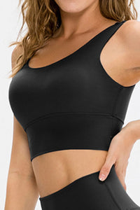 Solid Scoop Neck Long Sports Bra