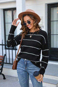 Striped Long Sleeve Round Neck Sweater