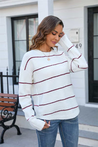 Striped Long Sleeve Round Neck Sweater