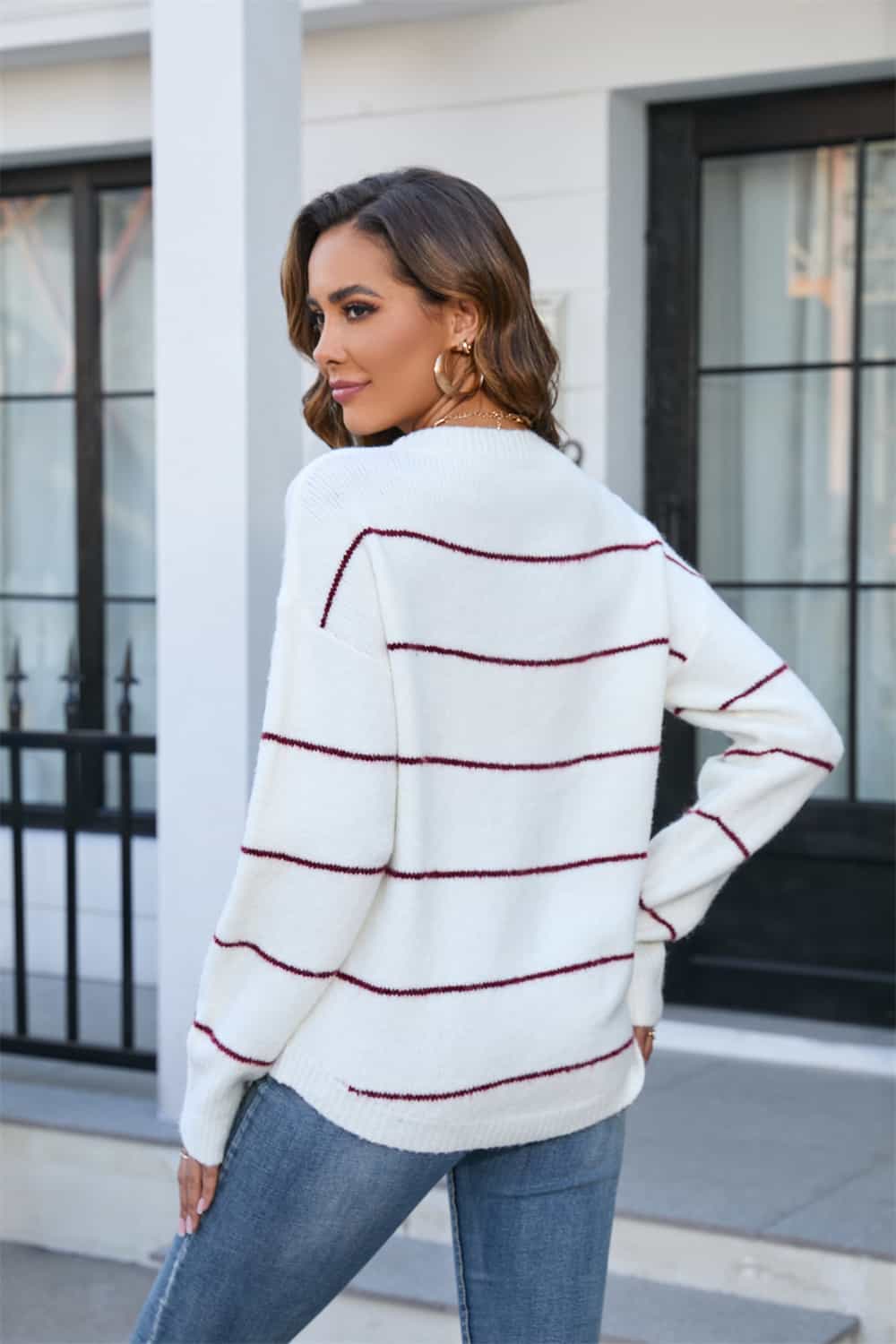 Striped Long Sleeve Round Neck Sweater