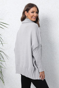 Heart Turtle Neck Long Sleeve Ribbed Sweater