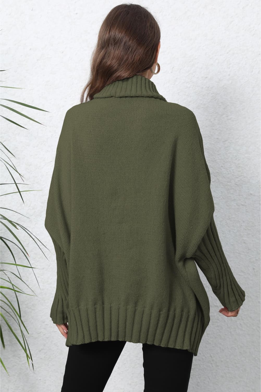 Heart Turtle Neck Long Sleeve Ribbed Sweater