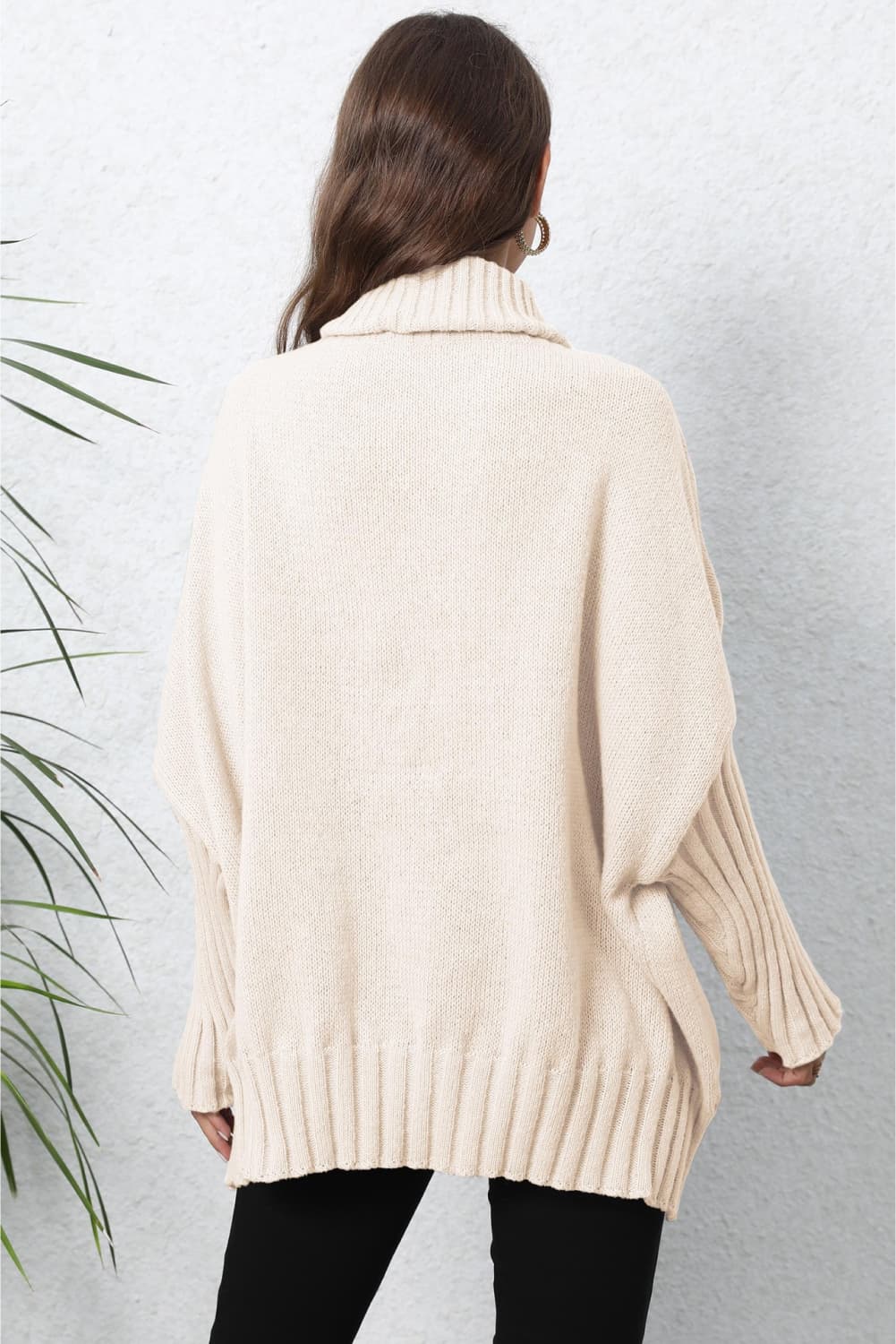 Heart Turtle Neck Long Sleeve Ribbed Sweater