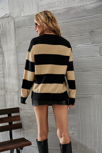 Round Neck Dropped Shoulder Sweater Apricot/Black