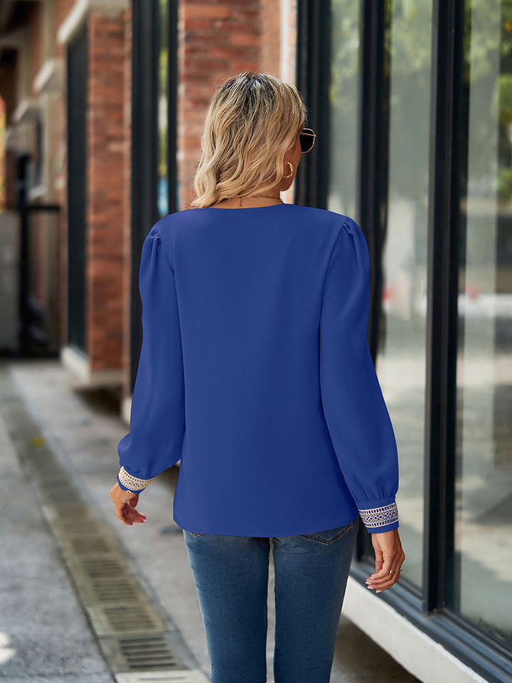 Basic style V-Neck Long Sleeve Blouse