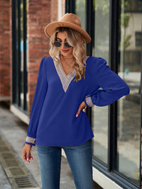 Basic style V-Neck Long Sleeve Blouse