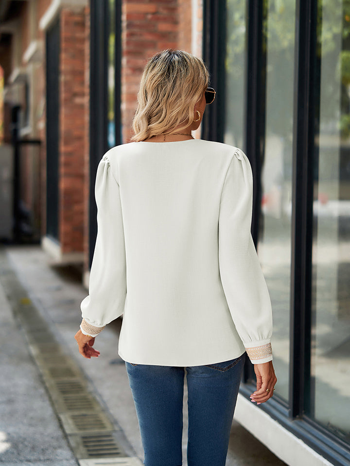 Basic style V-Neck Long Sleeve Blouse