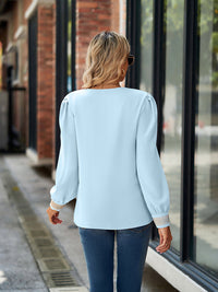 Basic style V-Neck Long Sleeve Blouse