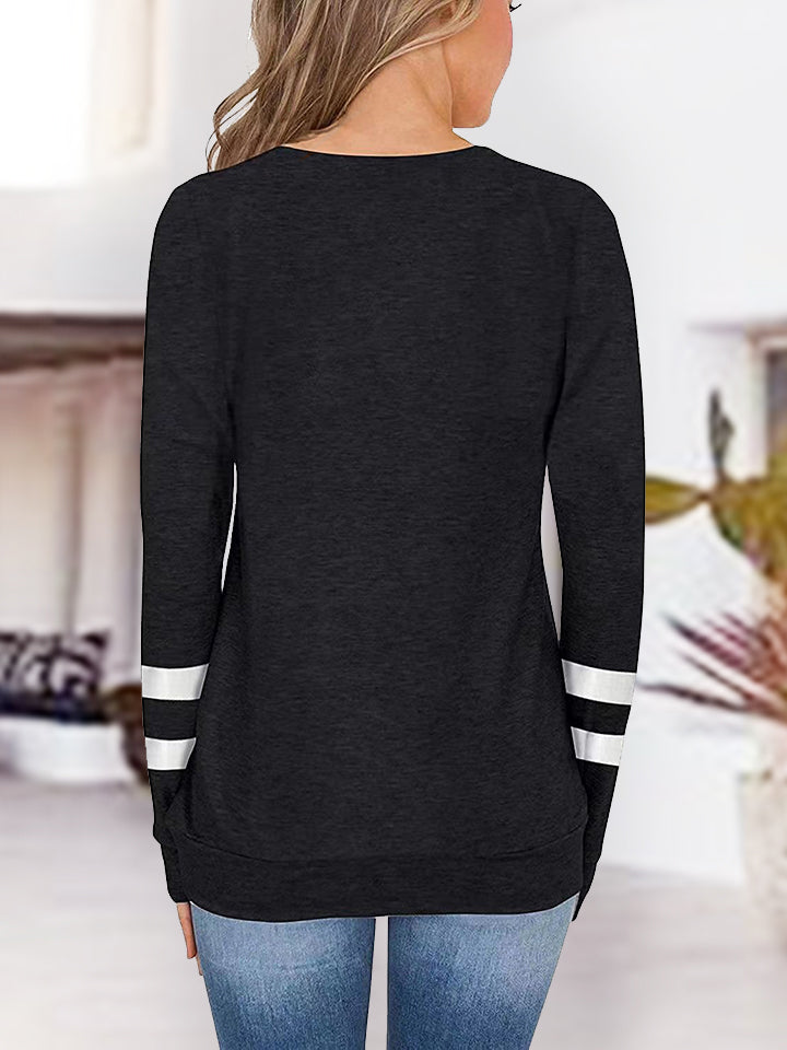 Striped V-Neck Raglan Sleeve T-Shirt