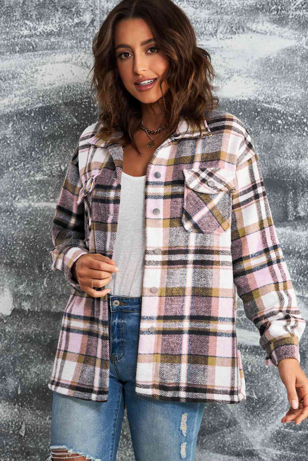 Plaid Button Front Shirt Jacket