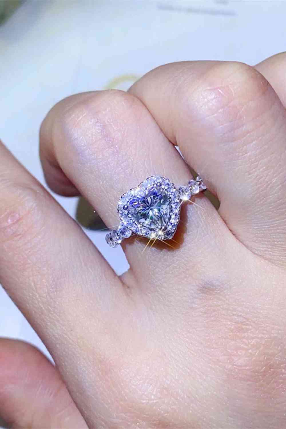 1 Carat Moissanite Heart Ring 14K White Gold