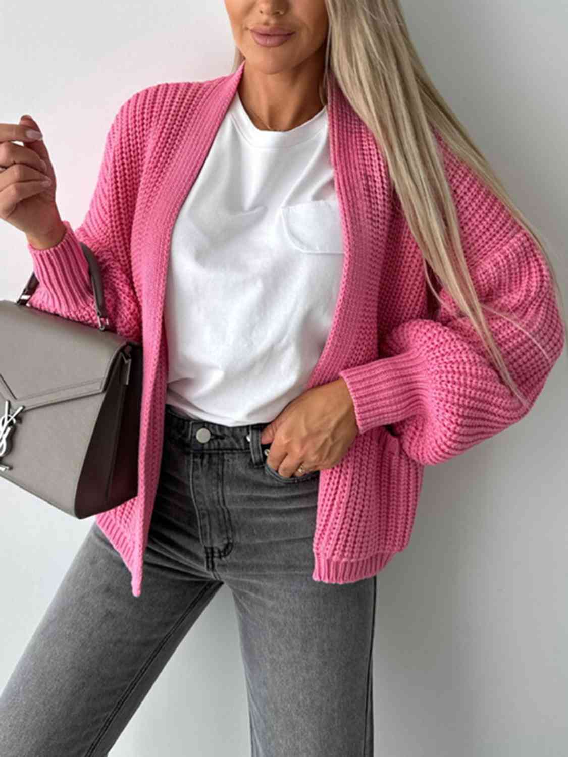 Open Front Drop Shoulder Cardigan