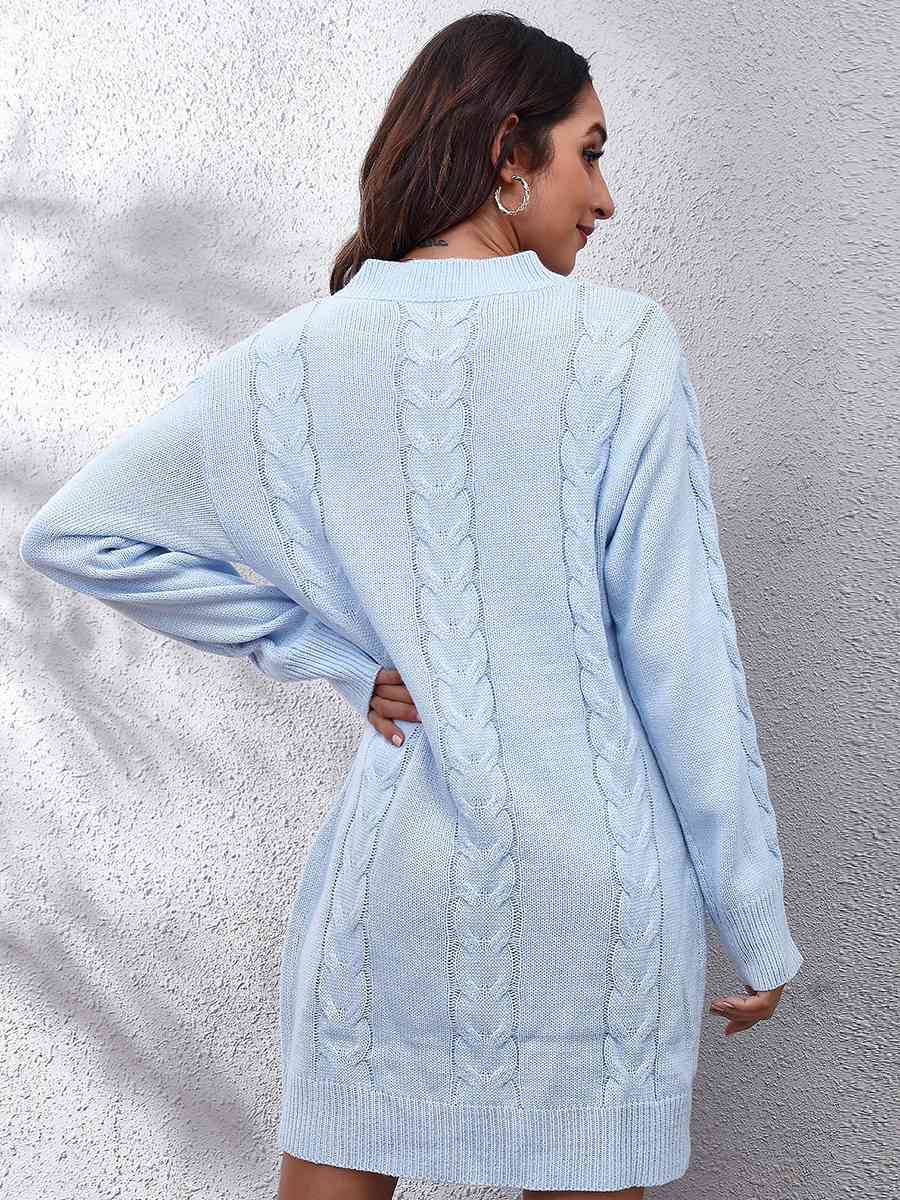 Cable-Knit Round Neck Sweater Dress Lime