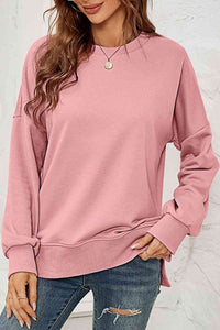 Round Neck Dropped Shoulder Slit Sweatshirt