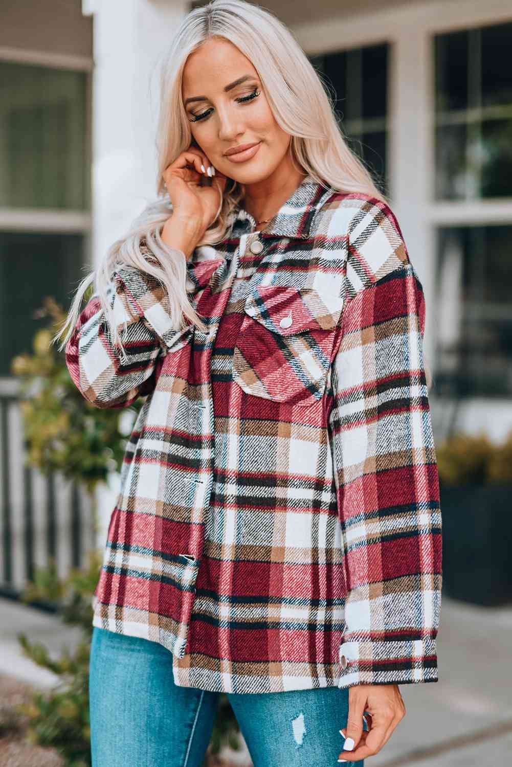 Plaid Button Front Shirt Jacket