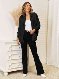 Open Front Pocketed Cardigan