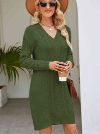 V-Neck Cable-Knit Mini Sweater Dresses