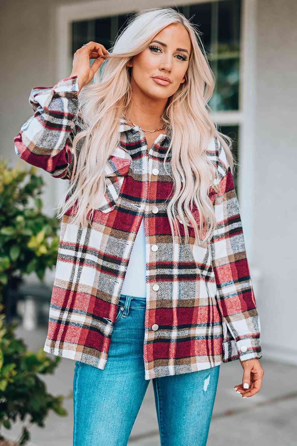 Plaid Button Front Shirt Jacket
