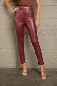 PU High Waist Straight Pants