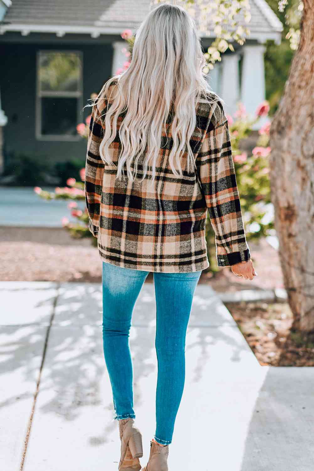 Plaid Button Front Shirt Jacket