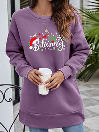 DON'T STOP BELIEVING Graphic Drop Shoulder Sweatshirt