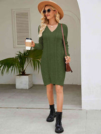 V-Neck Cable-Knit Mini Sweater Dresses