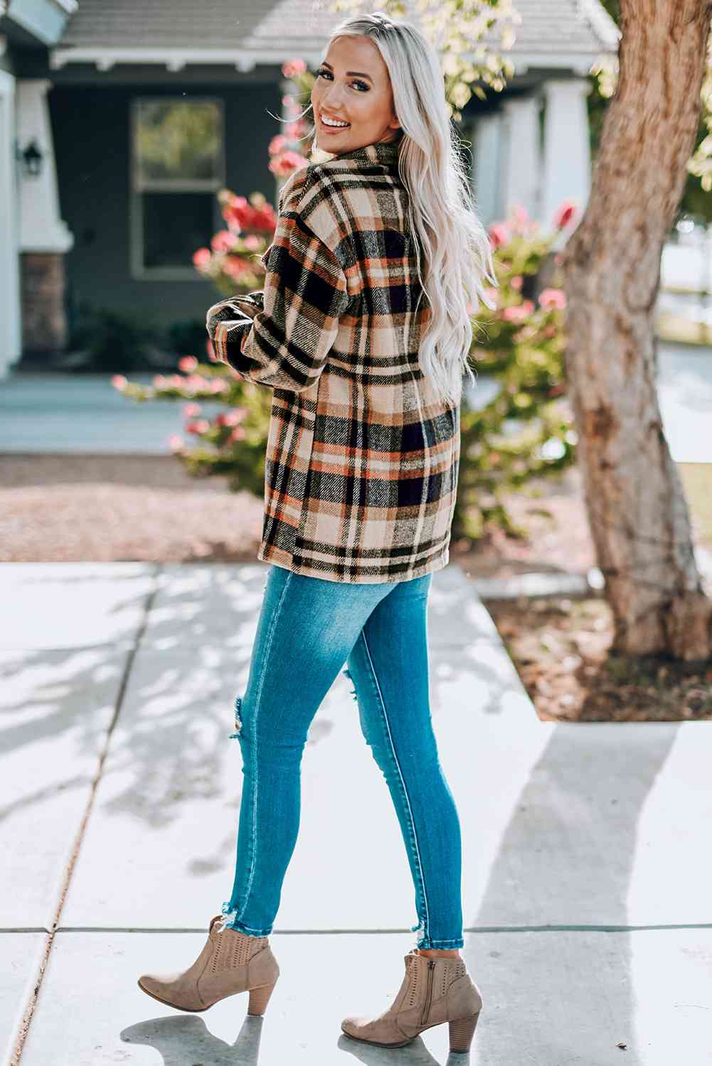 Plaid Button Front Shirt Jacket