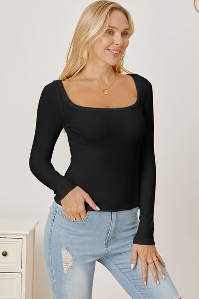 Square Neckline Long Sleeve T-Shirt
