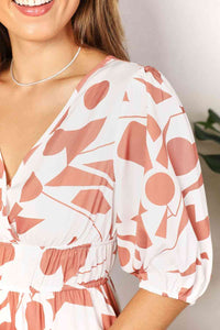 Printed Surplice Balloon Sleeve Dress