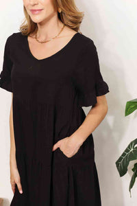 V-Neck Flounce Sleeve Tiered Dress