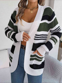 Open Front Striped Long Sleeve Cardigan