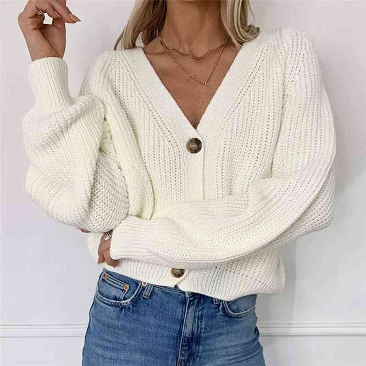 Long Sleeve Button Up V-Neck Cardigan