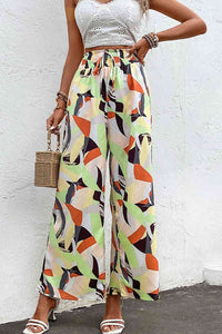 Printed Smocked Waist Wide Leg Pants