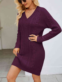V-Neck Cable-Knit Mini Sweater Dresses
