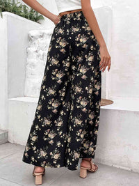 Floral Side Slit Wide Leg Pants
