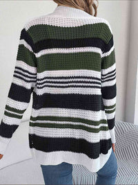 Open Front Striped Long Sleeve Cardigan