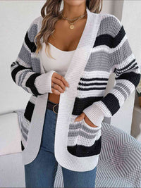 Open Front Striped Long Sleeve Cardigan