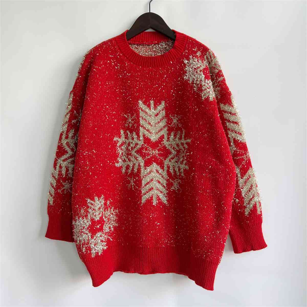 Large Snowflake Pattern Long Sleeve Sweater