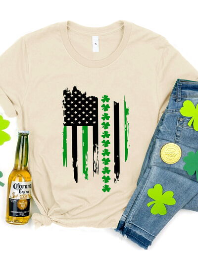 Graphic Clover Flag Round Neck Short Sleeve T-Shirt