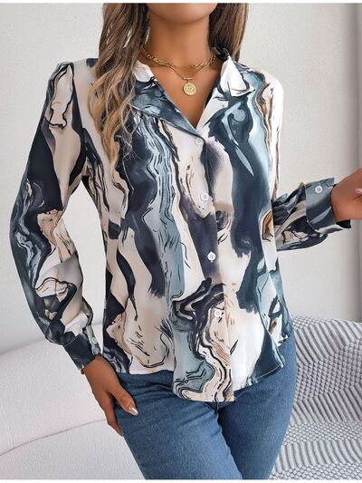 Pastel Printed Button Up Long Sleeve Shirt