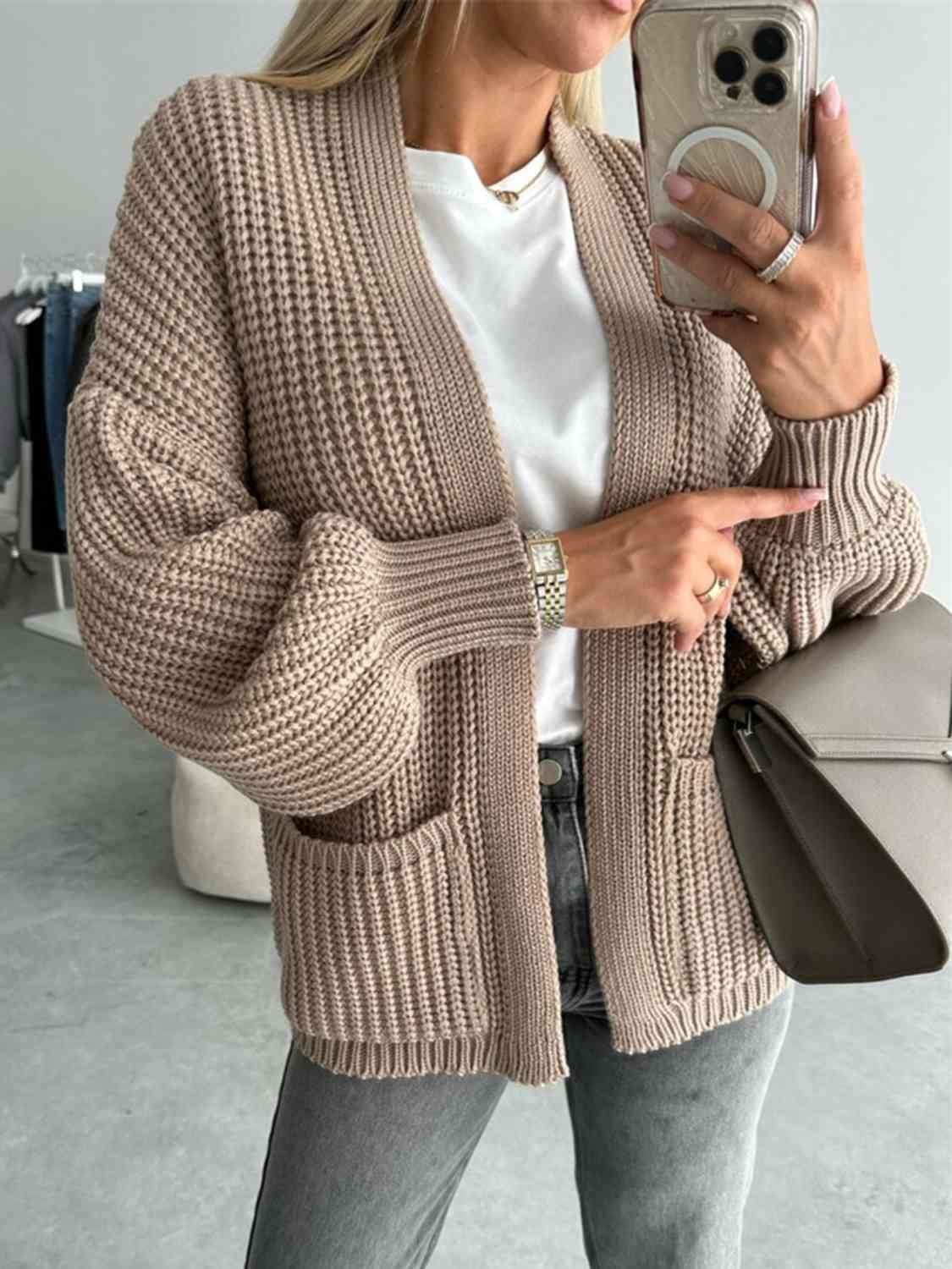 Open Front Drop Shoulder Cardigan
