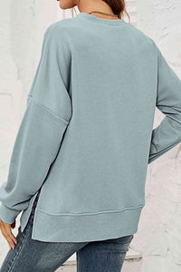 Round Neck Dropped Shoulder Slit Sweatshirt